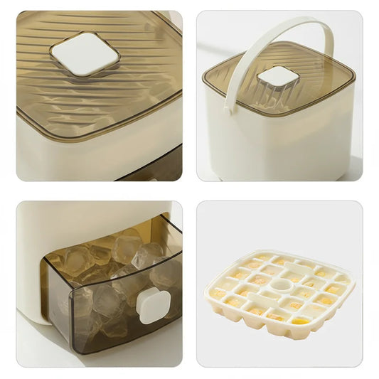Ice Cube Tray Block Ice Storage Box One-Click Demolding Drawer Double Layer 48Grids Picnic Party Bar Counter Handmade Fruit Tea