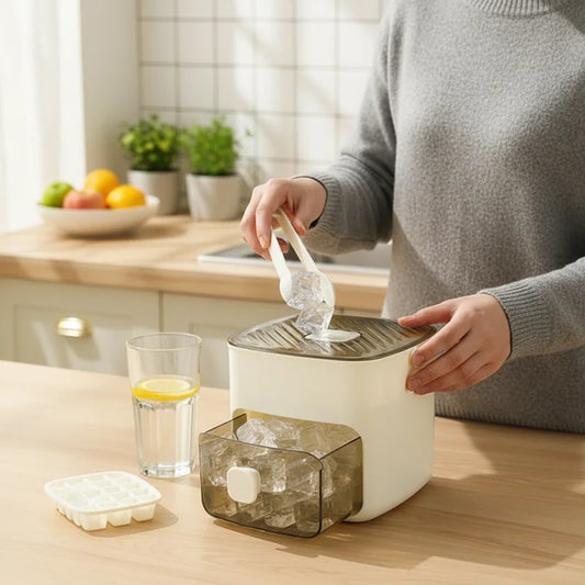 Ice Cube Tray Block Ice Storage Box One-Click Demolding Drawer Double Layer 48Grids Picnic Party Bar Counter Handmade Fruit Tea